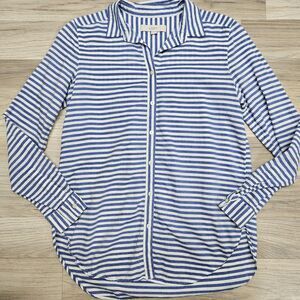 Loft Womens Blue White Stripe Cotton Blouse Button Down Size XS